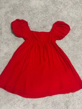 Red Puff-Sleeve  Dress - Classic Smocked Bodice